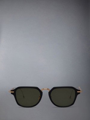Thom Browne Acetate And Titanium Rectangular Sonnenbrille Damen Schwarz | QDY45X78858