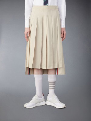 Thom Browne Classic Typewriter Midi Pleated Röcke Damen Beige | XXH92W55391
