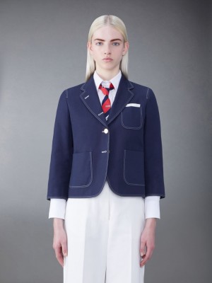 Thom Browne Cotton Canvas Cropped Patch Pocket Sack Jacken Damen Blau | MEU34Q43744