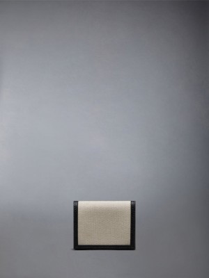 Thom Browne Cotton Canvas Leather Frame Double Kartenhülle Herren Beige | PJU63E37007