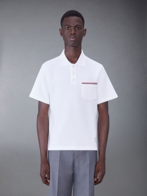 Thom Browne Cotton Interlock Short Sleeve Pocket Poloshirt Herren Weiß | EIL42M95902