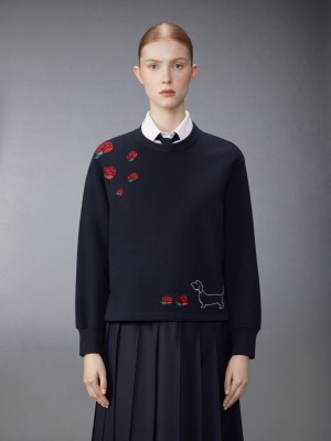 Thom Browne Cotton Loopback Hector & Rose Oversized Crew Neck Sweatshirts Damen Blau | ILW06B82630