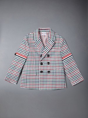 Thom Browne Cotton Twill Gingham Tartan Armband Classic Sport Mäntel Mädchen Grün | PSC99E29455