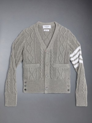 Thom Browne Cotton V-neck Strickjacke Jungen Grau | HCF09B42803