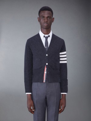 Thom Browne Dark Cashmere 4-bar V-neck Strickjacke Herren Grau | JWW07U05273