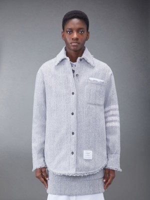 Thom Browne Downfill Tweed Fray 4-Bar Oversized Shirt Jacken Damen Grau | PQI36G58581