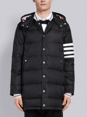 Thom Browne Down-filledmatte Nylon 4-bar Snap-front Mäntel Herren Schwarz | WYQ69Z65394