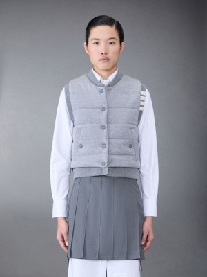 Thom Browne FINE MERINO AND JERSEY PADDED REVERSIBLE 4-BAR FUNNEL NECK Jacken Damen Grau | AUF66Q11259
