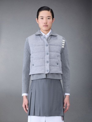 Thom Browne FINE MERINO AND JERSEY PADDED REVERSIBLE 4-BAR FUNNEL NECK Jacken Damen Grau | TNR22D48880