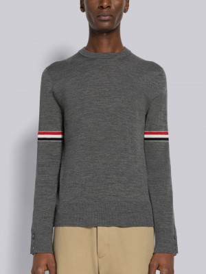 Thom Browne Fine Merino Stripe Crew Neck Pullover Herren Grau | UMA58H44472