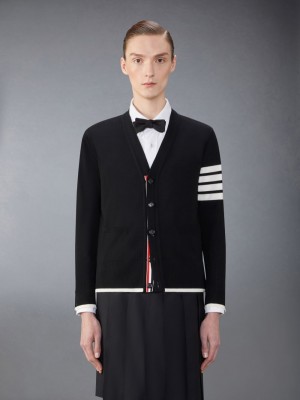 Thom Browne Fine Merino Wool 4-Bar Relaxed Fit Strickjacke Herren Schwarz | LPB98G92611