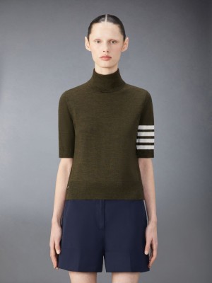 Thom Browne Fine Merino Wool 4-Bar Relaxed Fit Turtleneck T-shirts Damen Grün | HPT88Q65054