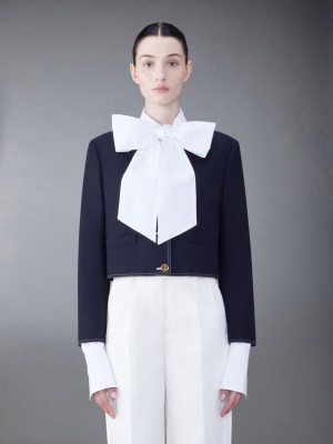Thom Browne Fresco Box Pleat Cardigan Jacken Damen Blau | LXS76K06056