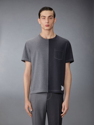 Thom Browne Funmix Cotton Milano Contrast Stitching Pocket T-shirts Herren Grau | LWP21Y90168