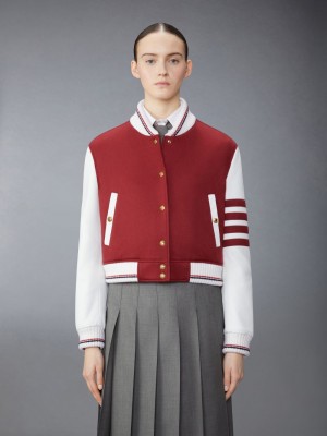 Thom Browne Jacket Weight Cashmere 4-Bar Cropped Varsity Jacken Damen Rot | PEP34U95910