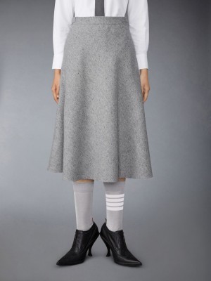 Thom Browne Light Weight Irish Donegal Tweed Midi A-line Side Tab Röcke Damen Grau | NEJ83D43048