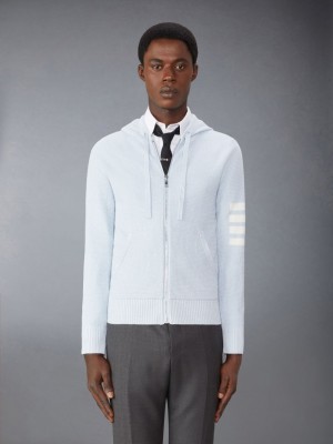 Thom Browne Linen Cotton 4-Bar Relaxed Fit Zip up Hoodie Herren Blau | JJS04E77917