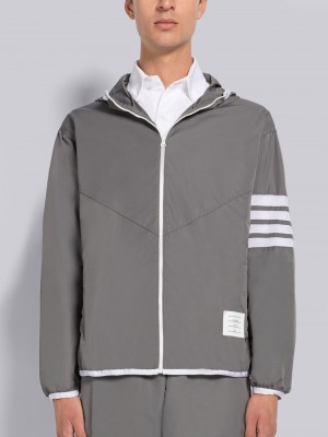 Thom Browne MILITARY RIPSTOP MESH 4-BAR PACKABLE ZIP Hoodie Herren Grau | OBU98F77703