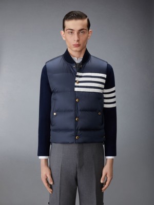 Thom Browne Matte Nylon 4-Bar Down Weste Herren Navy | RYF04T55447