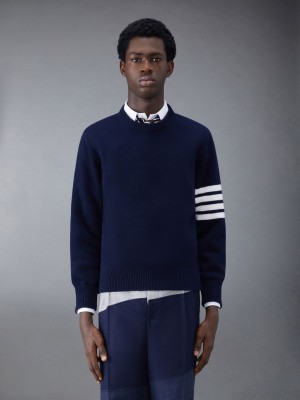 Thom Browne Merino Jersey 4-Bar Crew Neck Pullover Herren Blau | JRS37B29309