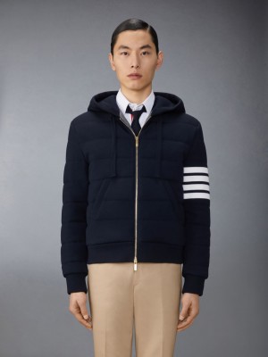 Thom Browne Merino Wool Jersey Stitch Padded 4-Bar Zip up Hoodie Jacken Herren Blau | RAN53I76950