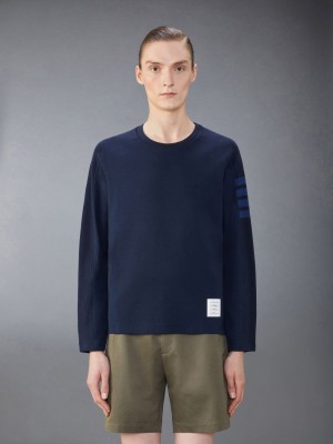 Thom Browne Milano Cotton 4-Bar T-shirts Herren Blau | JGK29P72025
