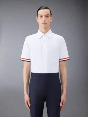 Thom Browne Oxford Grosgrain Cuff Short Sleeve Hemd Herren Weiß | AMB34O28542