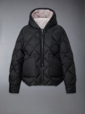 Thom Browne Patch Pocket 4-bar Hooded Downfill Jacken Damen Schwarz | KYQ66U04504