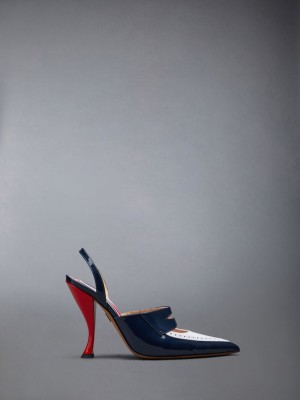 Thom Browne Patent Slingback Curved Heel Penny Halbschuhe Damen Schwarz | NTT09M84952