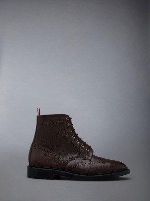 Thom Browne Pebble Grain Wingtip Stiefel Herren Braun | NKQ69C17087
