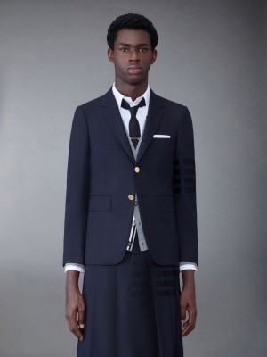Thom Browne Plain Weave 4-Bar Classic Sport Mäntel Herren Blau | YBG19Y45525