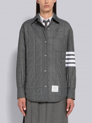 Thom Browne Poly Twill Quilted Tech Down 4-Bar Shirt Jacken Damen Grau | NRK70L29335