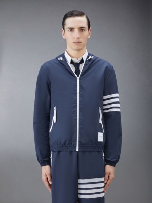 Thom Browne Ripstop Mesh 4-Bar Hooded Jacken Herren Blau | NYZ24D80589