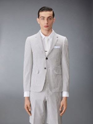Thom Browne Seersucker Classic Sport Mäntel Herren Weiß | FVG92S90852