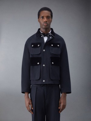Thom Browne Selvedge Denim Cropped Relaxed Field Jacken Herren Schwarz | JRE59U86643