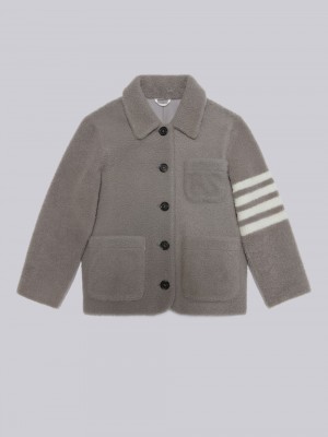 Thom Browne Shearling 4-Bar Patch Pocket Button Jacken Jungen Grau | YDL21Q95869