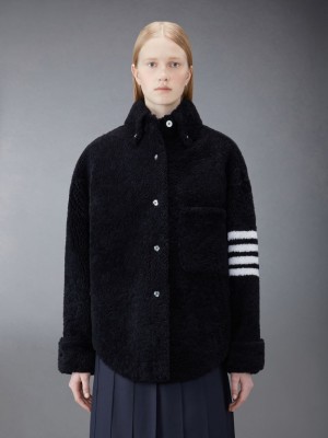 Thom Browne Shearling 4-Bar Supersized Shirt Jacken Damen Blau | KEG85X37035