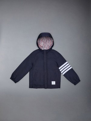 Thom Browne Solid Swim Tech 4-Bar Hooded Zip Jacken Jungen Blau | FVS46L14868