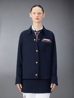 Thom Browne Solid Tweed Shirt Jacken Damen Blau | MPJ27I67819