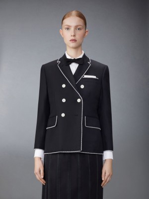 Thom Browne Super 120s Wool Twill Classic Sport With Pearls Mäntel Damen Schwarz | LSA45K73268