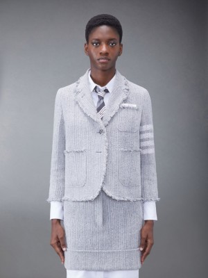 Thom Browne Tweed Fray 4-Bar Cropped Sack Jacken Damen Grau | QBY93B34790