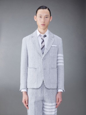 Thom Browne Tweed Fray 4-Bar Sack Jacken Herren Grau | HJW30R16065