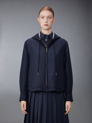 Thom Browne Ultra Light Nylon Tech Down Fill Hood Shirt Hem Jacken Damen Blau | BJM63L63793