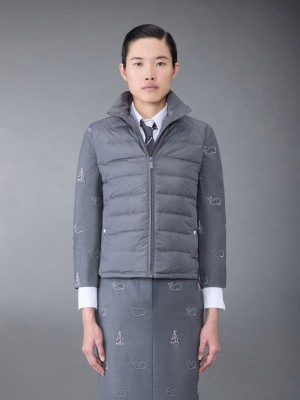 Thom Browne Ultralight Tech Down 4-Bar Packable Funnel Neck Vest Jacken Damen Grau | WXT12N39936