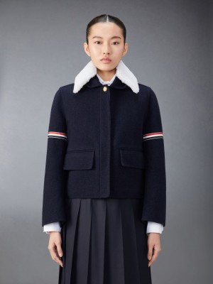 Thom Browne Wool Cashmere Armband Bell Sleeve With Shearling Collar Jacken Damen Blau | LGC23X32671