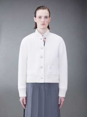Thom Browne Wool Fleece Stripe Bomber Jacken Damen Weiß | LKF01H86481