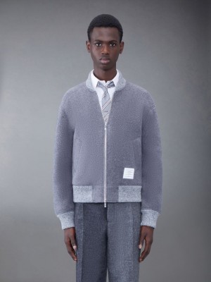Thom Browne Wool Fleece Stripe Bomber Jacken Herren Grau | HIV70J86258