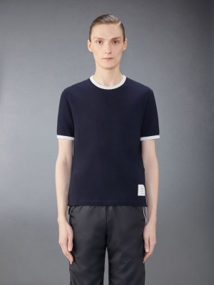 Thom Browne Wool Jersey Ringer T-shirts Herren Blau | PRK11M52977