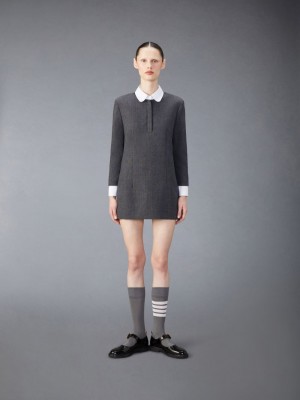 Thom Browne Wool Mini Shift Kleid Damen Grau | QXX41E07975