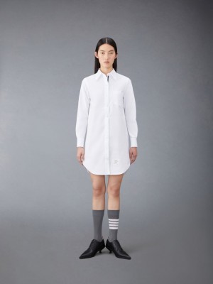 Thom Browne crinkled cotton Shirt Kleid Damen Weiß | ZUQ53Z29371